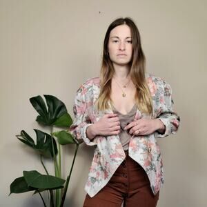 NWT Vintage 70s 80s Floral Blazer Cream Pink Large